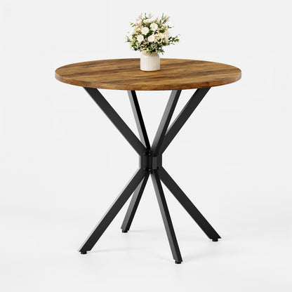Runder Tisch im Bauernstil mit X-Beinen, 80 cm - Küchentisch, Esstisch für Wohnzimmer, Homeoffice, Balkon oder Café - Retro Braun & Schwarz