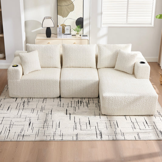 Gigab2b original image - Moderne 3-Sitzer Memory-Schaum-Sofa mit Getränkehalter & Tasche, knochenloses Ecksofa mit L-förmiger Liege, keine Montage – Maße: 261×165×80.5 cm