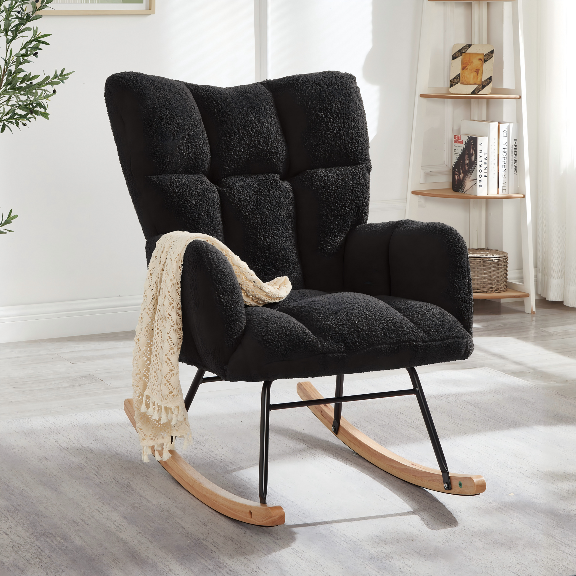 Gigab2b original image - Moderner Schaukelstuhl 69×89×101 CM – Vielseitiger Relaxsessel für Wohnzimmer, Schlafzimmer, Büro, Kinderzimmer & Balkon, Stilvoller Sessel mit Holzfußgestell & Metallrahmen  , Skandinavisches Design