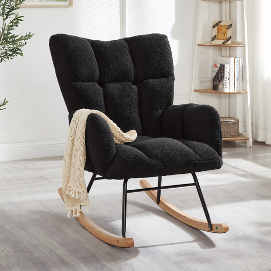 Gigab2b original image - Moderner Schaukelstuhl 69×89×101 CM – Vielseitiger Relaxsessel für Wohnzimmer, Schlafzimmer, Büro, Kinderzimmer & Balkon, Stilvoller Sessel mit Holzfußgestell & Metallrahmen  , Skandinavisches Design