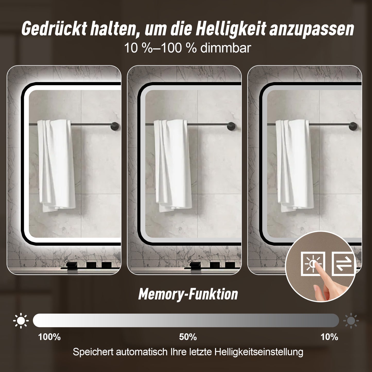 70×90cm LED Badezimmerspiegel mit schwarzem Aluminiumrahmen, Front- & Hintergrundbeleuchtung, Anti-Beschlag, 3 Lichtfarben, dimmbar, Memory-Funktion, horizontal & vertikal montierbar, IP44 wasserdich
