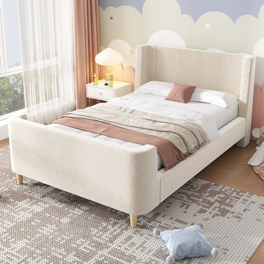 Gigab2b original image - Polsterbett Kinderbett,Einzelbett Schlittenbett mit kosmischem Muster, 90 x 200 cm, Für Jungen & Mädchen, Beige, Samt (Ohne Matratze)