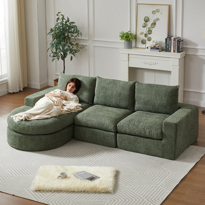 Chenille-Sofa mit gebogenen Elementen und Liegestuhl, vollständig komprimiert und ohne Gestell, modulares Kombinationssofa L-Liegestuhl, Schaumstoff-Kompressionssofa, keine Montage erforderlich