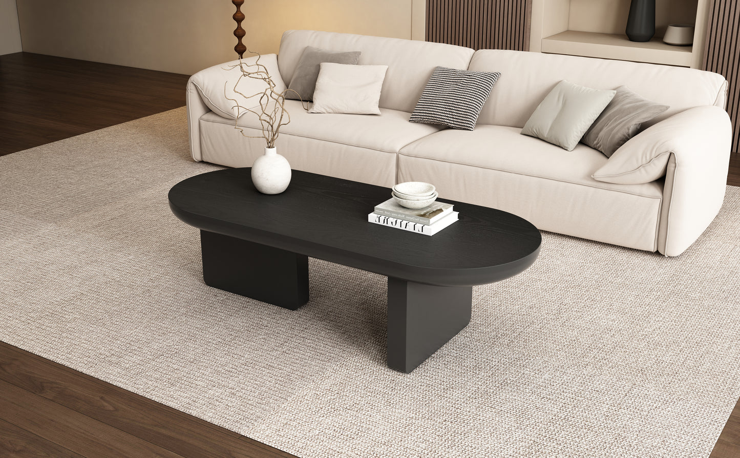 N625P300081S) 119.7*49.8*35.5 cm schwarzer moderner minimalistischer Couchtisch,Wohnzimmertisch mit Sprühfarbe besprühen, Ovaler Tisch, Sofatisch, Beistelltisch,Kaffeetisch,Freizeittisch aus MDF