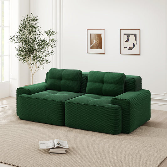 Boneless Modular Sofa, modernes Sofa für Wohnzimmer mit Tiefsitz, bequemes Corduroy-Cloud-Sofa, Loveseat-Kleinsofa, Schlafsofa, Grün