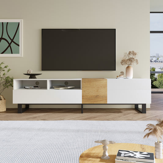 Gigab2b original image - Moderner TV-Schrank, Weiß- und Holzoptik, 180 x 50 x 38 cm, Minimalistisches Design