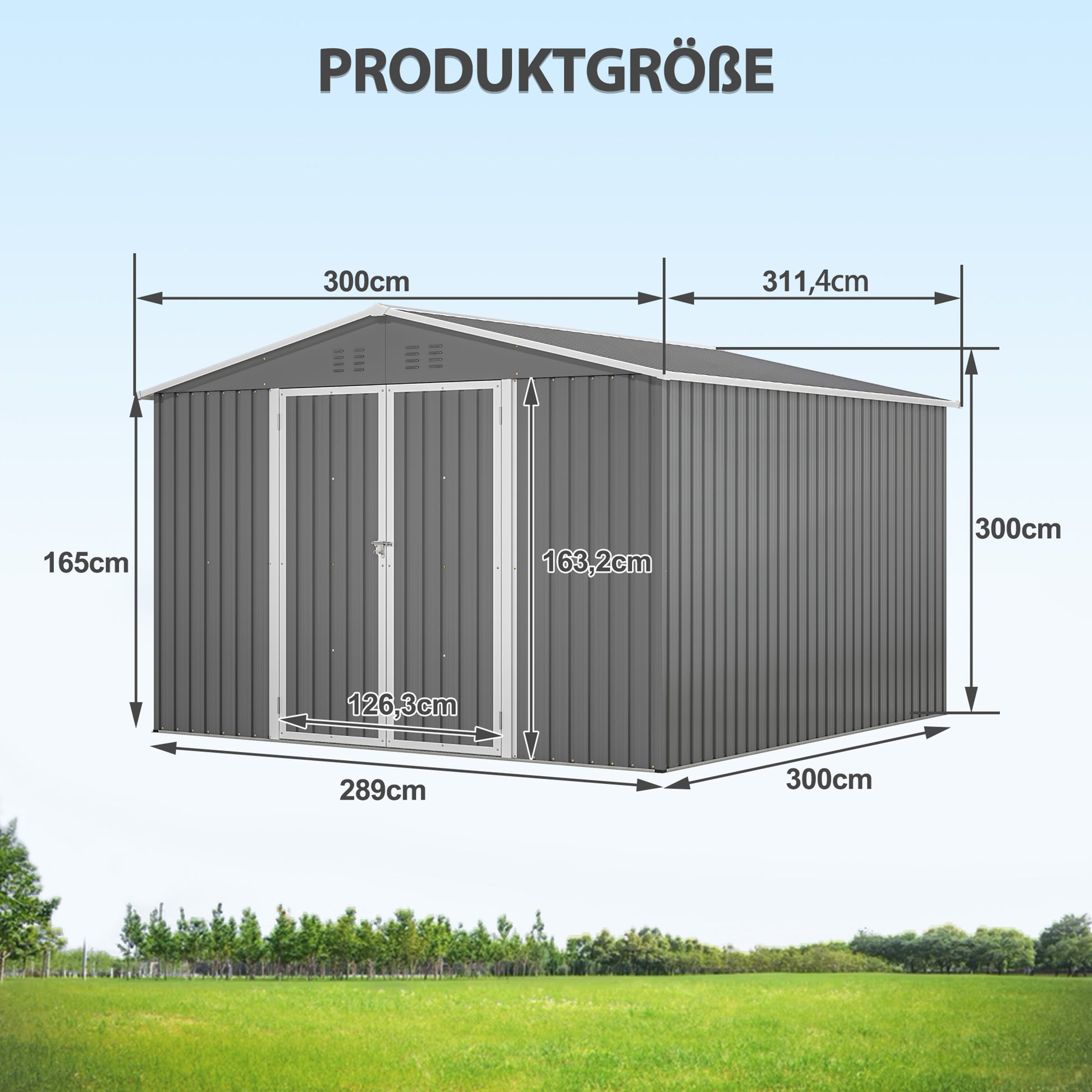 10'x10' Metal Storage Shed with Floor Frame, Heavy Duty Steel Garden Shed, Lockable Doors & Weather Resistant for Backyard Patio Lawn – Grey