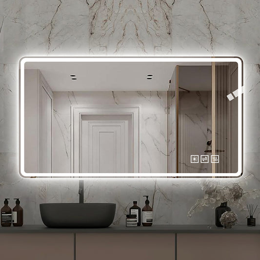 60*100cm  Frameless LED bathroom vanity mirror, wall mirror, anti-fog, dimmable, shatterproof tempered glass, perfect for bathroom wall decoration, beauty makeup and shaving