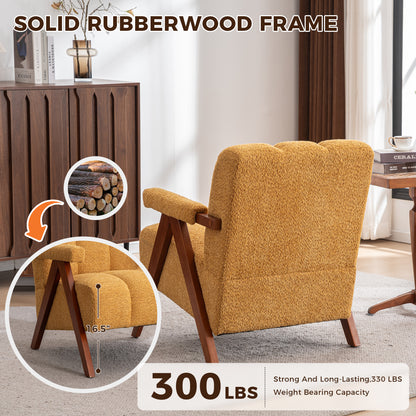 Bouclé-Sitzmöbel mit Holzrahmen, Armlehnenstuhl für Wohnzimmer, Schlafzimmer, Gelb
