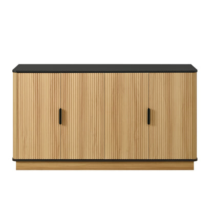 Sideboard 4-türig, vertikale Riffelung, Holzoptik, Schrank für Wohnzimmer, Flur, Esszimmer, Stauraum