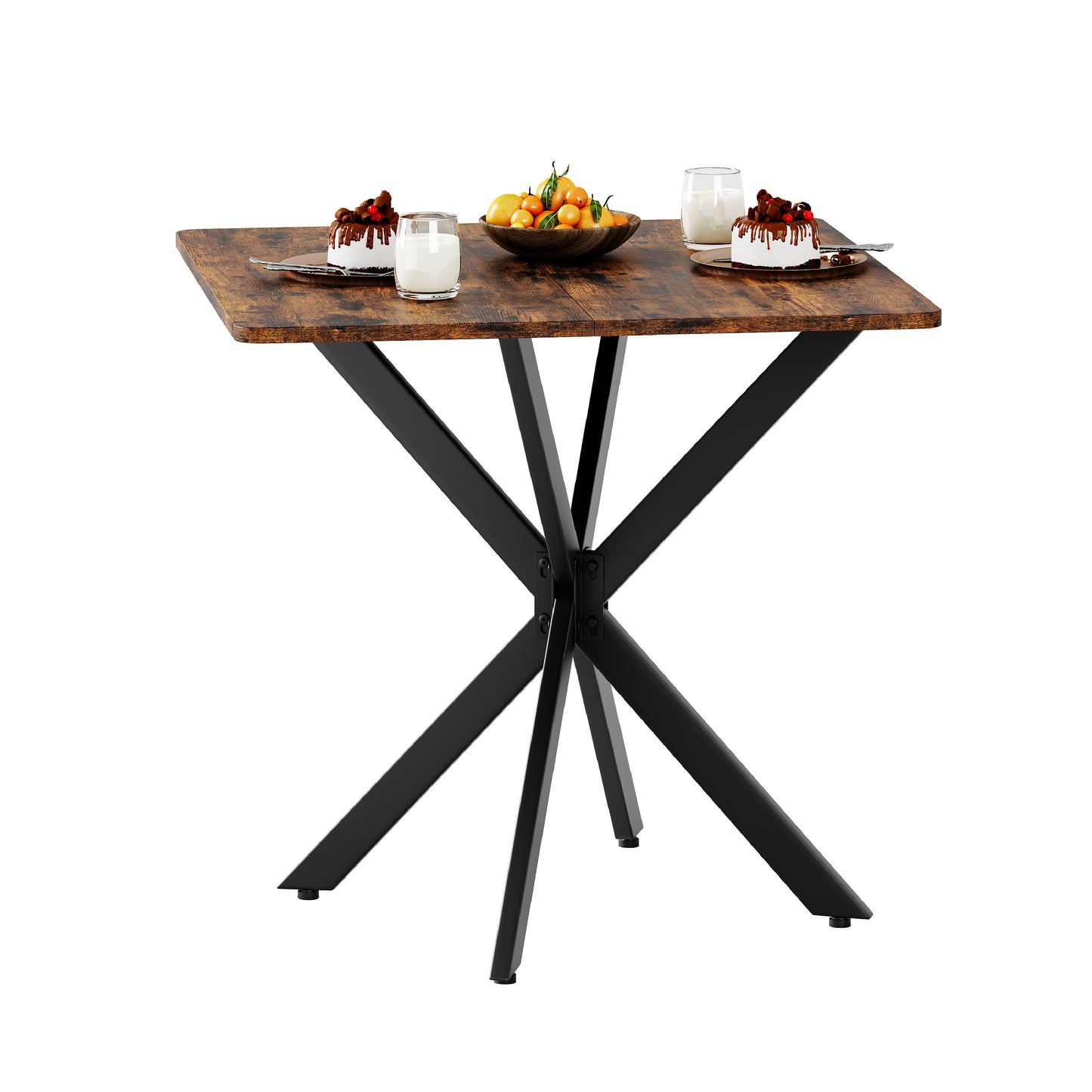 Gigab2b original image - Industrie Beistelltisch Quadratisch, Modernes X-Gestell Design mit Holzoptik Platte, Stabile Metallbeine, für Wohnzimmer Schlafzimmer Büro, Braun, 80x80x75 cm