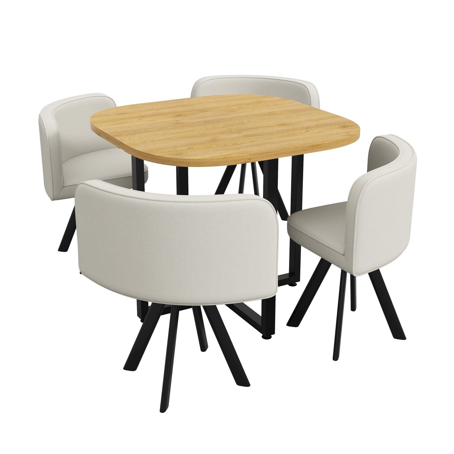 Esstisch und Stuhlset fur 4 Personen,bestehend aus einem Esstisch 85 x 85 cm und vier mit Leinen bezogenen