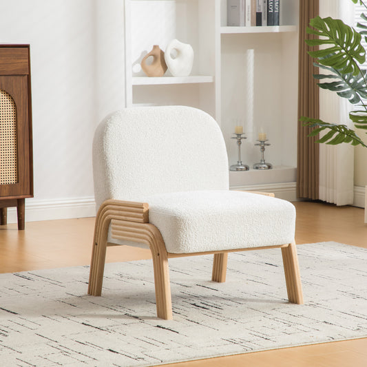 Gigab2b original image - Skandinavischer Stoff-Loungesessel – Weicher Chenille-Stoff und stabiles Holzgestell, ideal für Wohnzimmer & Schlafzimmer-Ivory