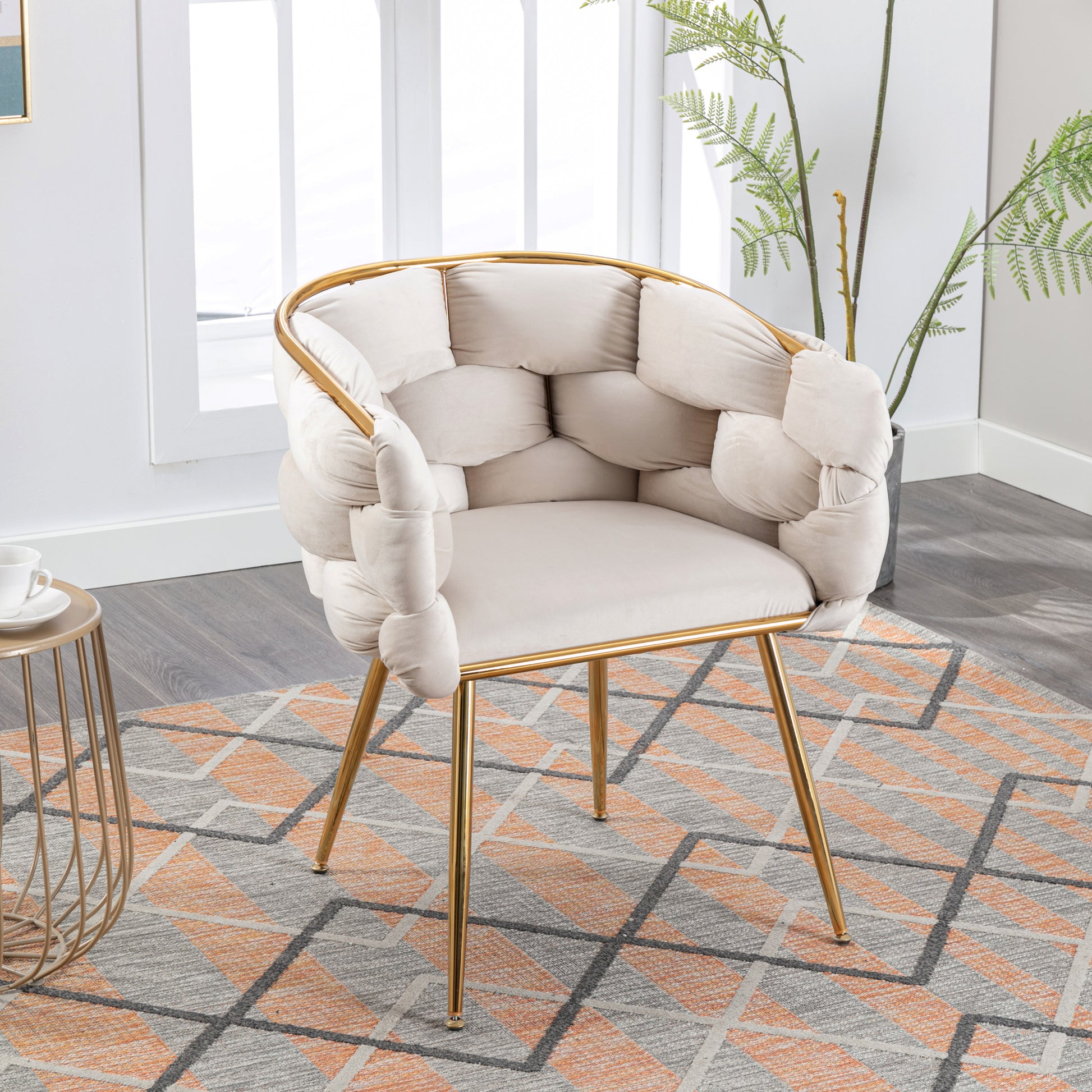 Gigab2b original image - Luxuriöser, moderner Akzentstuhl, Schminktischstuhl mit Metallgestell für Schlafzimmer, Wohnzimmer, Esszimmer