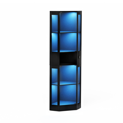 Funfstockige Glasvitrine mit Stauraum, LED-Beleuchtung, Glasturen und intelligenten Sensoren Geeignet fur