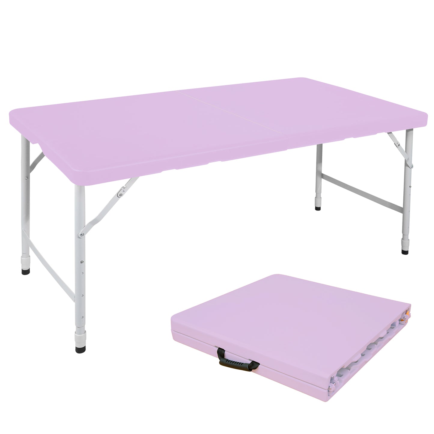 125cm Portable Heavy Duty Folding Table with Handle, Adjustable Height Foldable Table, Multi-Functional Fold up Table for Camping Picnic Parties Indoor/Outdoor, Capacity Weight 135KG (Purple)