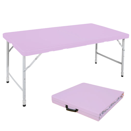 125cm Portable Heavy Duty Folding Table with Handle, Adjustable Height Foldable Table, Multi-Functional Fold up Table for Camping Picnic Parties Indoor/Outdoor, Capacity Weight 135KG (Purple)