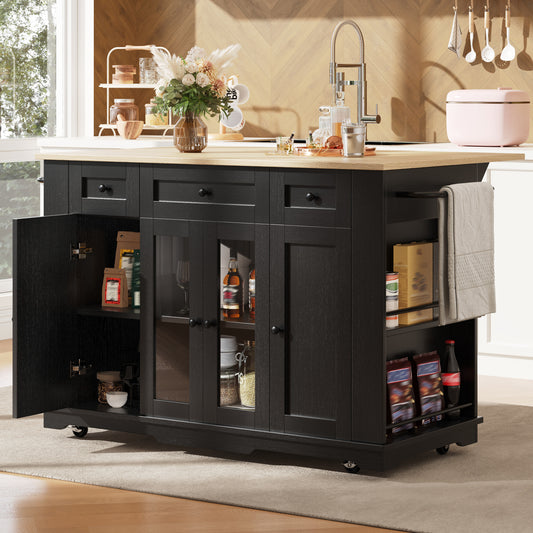 Gigab2b original image - Kücheninsel, abnehmbare Trennwände, Küchenschrank, Esszimmerwagen mit Arbeitsplatte, Buffetschrank, Esszimmerwagen mit Holzmaserung, Buffetschrank, Schrank aus gehärtetem Glas, Schwarz
