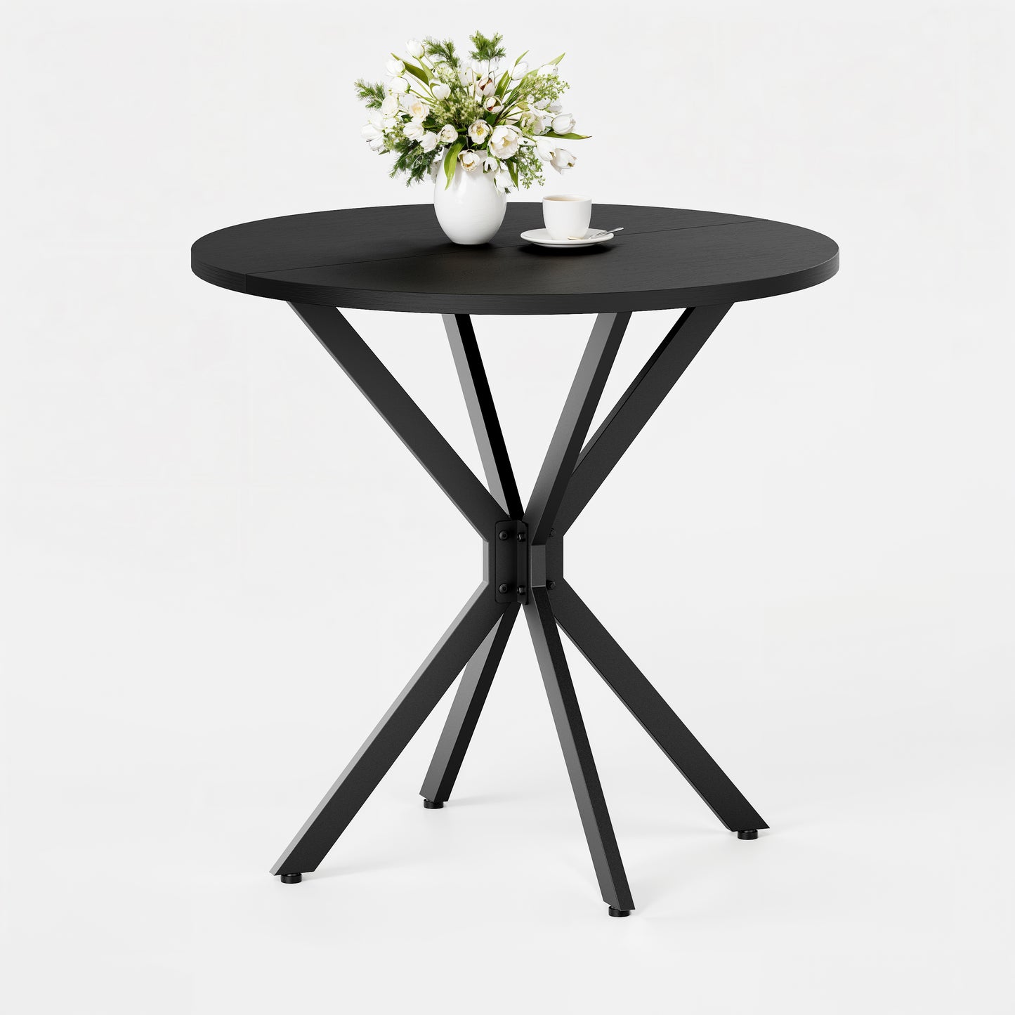 Runder Tisch mit X-Beinen, 80 cm - Küchen- und Esstisch für Homeoffice, Balkon oder als Couchtisch - Schwarz