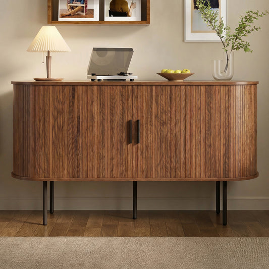 Gigab2b original image - Modernes MDF Sideboard mit Rolljalousie-Türen, Aluminiumgriffen & Eisenbeinen – Vielseitiger Aufbewahrungsschrank für Wohnzimmer, Esszimmer & moderne Einrichtung
