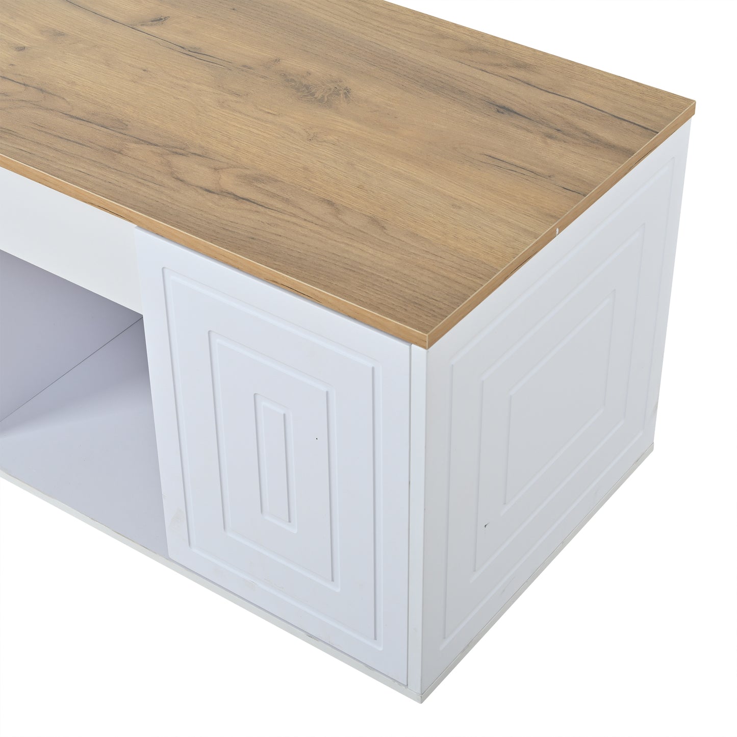 Wohnzimmer-Couchtisch, 46 x 95 x 45 cm, höhenverstellbar bis maximal ca. 59 cm, mit zwei Schranktüren und einem klaren, stromlinienförmigen Design.Beistelltisch aus Naturholz,Sofatisch, Schreibtisch