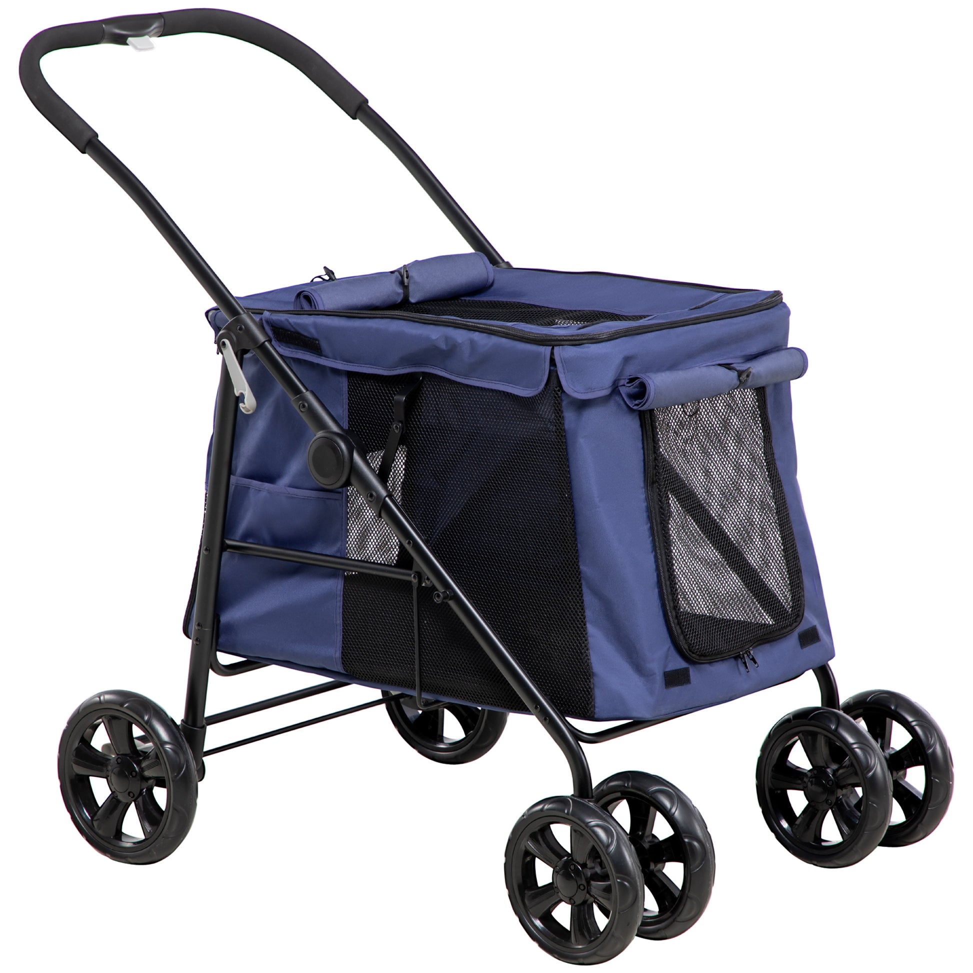 Gigab2b original image - Hundewagen faltbarer Hundebuggy mit Kissen Seitentaschen Netzfenster für kleine mittelgroße Hunde bis 20 kg Oxford-Gewebe Blau