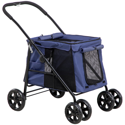 Gigab2b original image - Hundewagen faltbarer Hundebuggy mit Kissen Seitentaschen Netzfenster für kleine mittelgroße Hunde bis 20 kg Oxford-Gewebe Blau