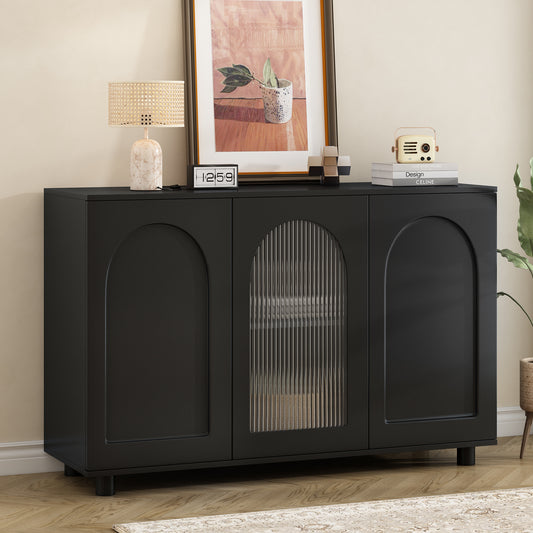 Gigab2b original image - Elegantes und schlichtes U-förmiges Sideboard in schwarz mit Glastür und Rebounder-Design für Küche, Wohnzimmer und Esszimmer.