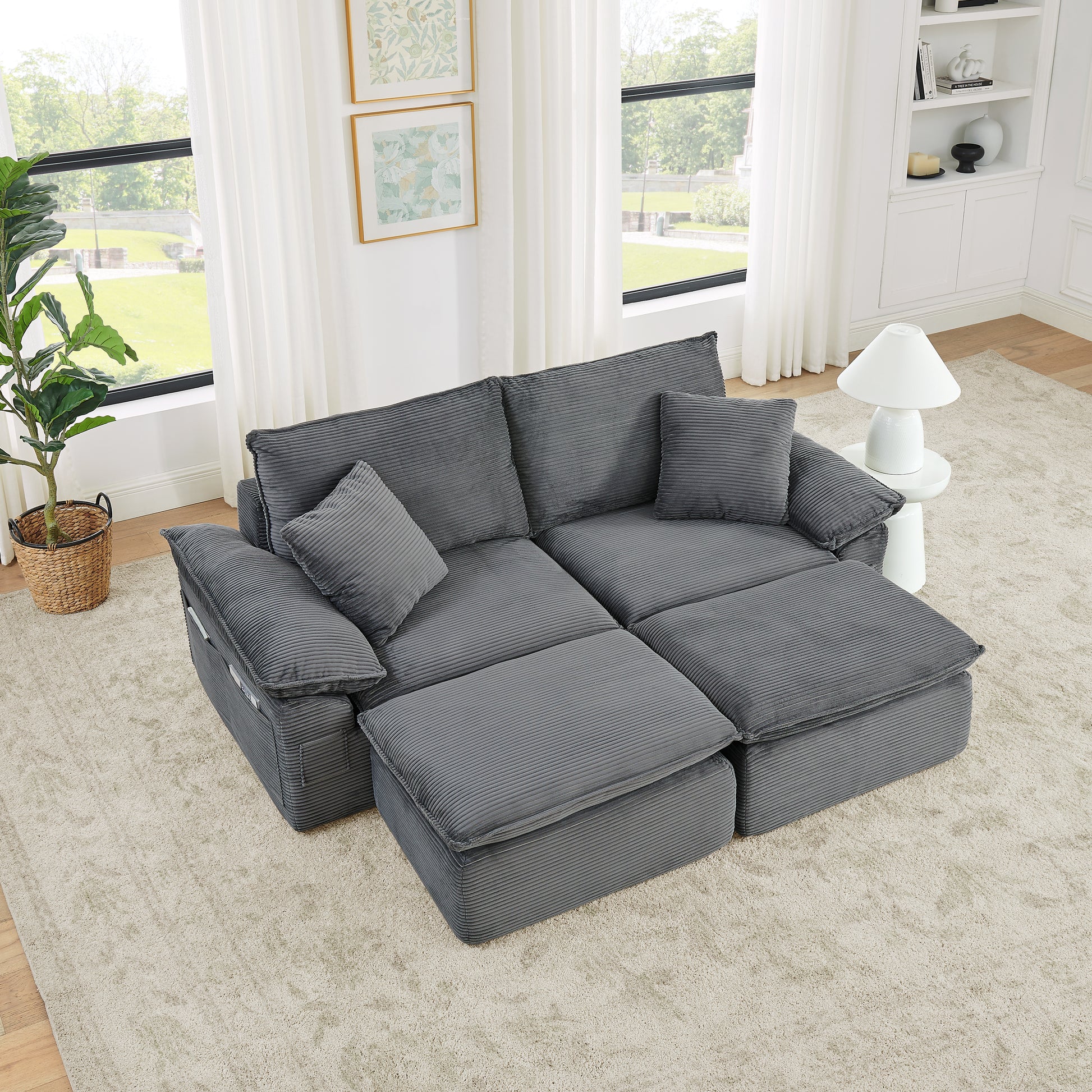 Boneless 2-Sitzer Sofa ohne Montage – Cloud Couch weich gepolstert, modulare Bodensofa-Option mit Fußstütze, Aufbewahrungstaschen, für Wohnzimmer & Büro, als bequemer Schlafsessel nutzbar