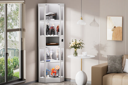 Funfstockige Glasvitrine mit Stauraum, LED-Beleuchtung, Glasturen und intelligenten Sensoren Geeignet fur