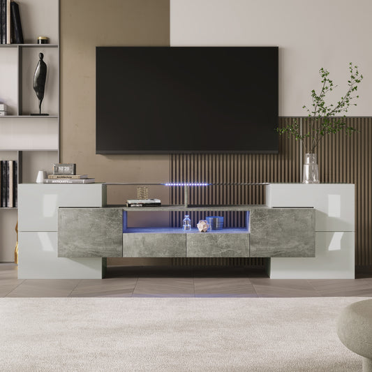 Gigab2b original image - Stilvoller TV-Schrank, Lowboard.hochglänzendes Weiß, 200 cm, LED-Beleuchtung, Wohnzimmermöbel.  modernes Design. elegante Glasoberfläche.