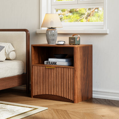 Space-Saving Golden Nightstand with Open Drawer