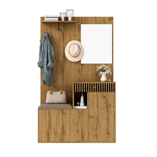 Gigab2b original image - Garderobenset, Kompaktgarderobe, Flurgarderobe mit Spiegel und Polsterkissen, Flurschrank, Wohnwand, Regal, Flur- und Dielengarderobenpaneele, Schuhschrank, (B x H x T): 110 x 185,5 x 37 cm