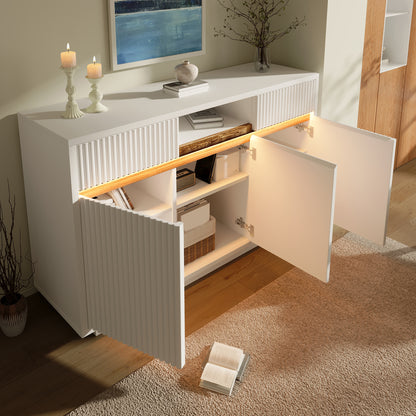 Gigab2b original image - Sideboard Weiß mit LED 140x40x85 cm, Kommode mit 2 Schubladen und 3 Türen, Schrank mit verstellbaren Einlegeböden, moderner Wohnzimmerschrank Flur Küchenschrank