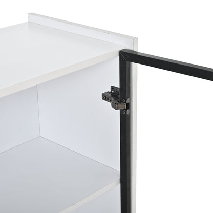 Moderne LED Vitrine Matt Höhe 120cm mit LED-Beleuchtung, Glasvitrine Standvitrine mit Beleuchtung, Wohnzimmerschrank mit Glastüren und Klapptür, Spanplatte Display Schrank,Weiß