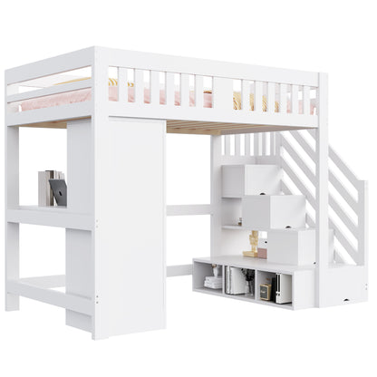 Wooden Bed, Stairs with Storage, and Desk Set