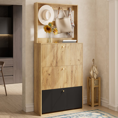 Modern Foldable Shoe Cabinet with Hooks for Hallway Storage