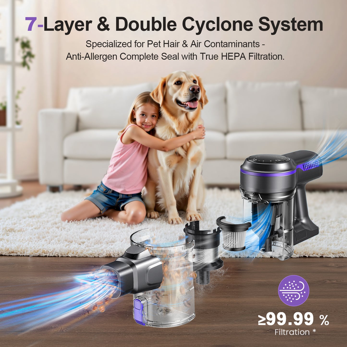 INSE S7P Purple Cordless Stick Vacuum Cleaner with LED Display