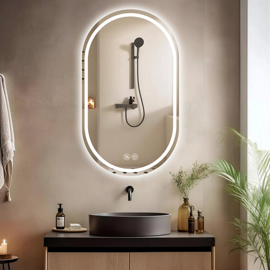 60*90cm  Frameless Oval Wall-Mounted Smart Mirror, Anti-Fog Touch Screen Bathroom Mirror