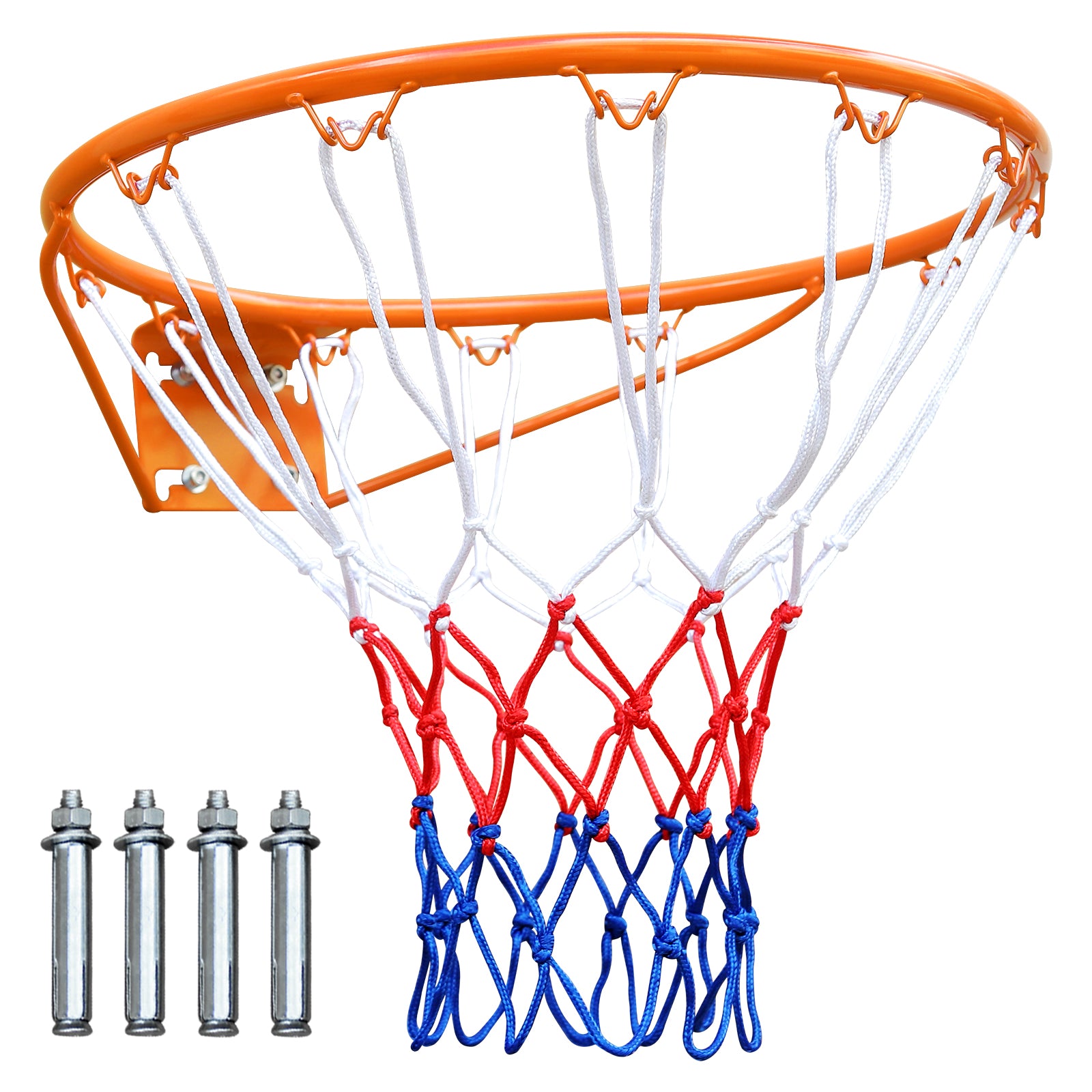 45.72cm Basketball Rim Replacement, Wall Door Mounted Basketball Rim, Heavy Duty Basketball Flex Rim Goal Replacement with Net Fits In-Ground & Wall-Mounted Basketball Hoops, Indoor/Outdoor (Orange)