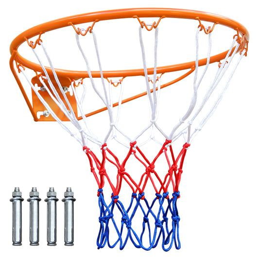 45.72cm Basketball Rim Replacement, Wall Door Mounted Basketball Rim, Heavy Duty Basketball Flex Rim Goal Replacement with Net Fits In-Ground & Wall-Mounted Basketball Hoops, Indoor/Outdoor (Orange)