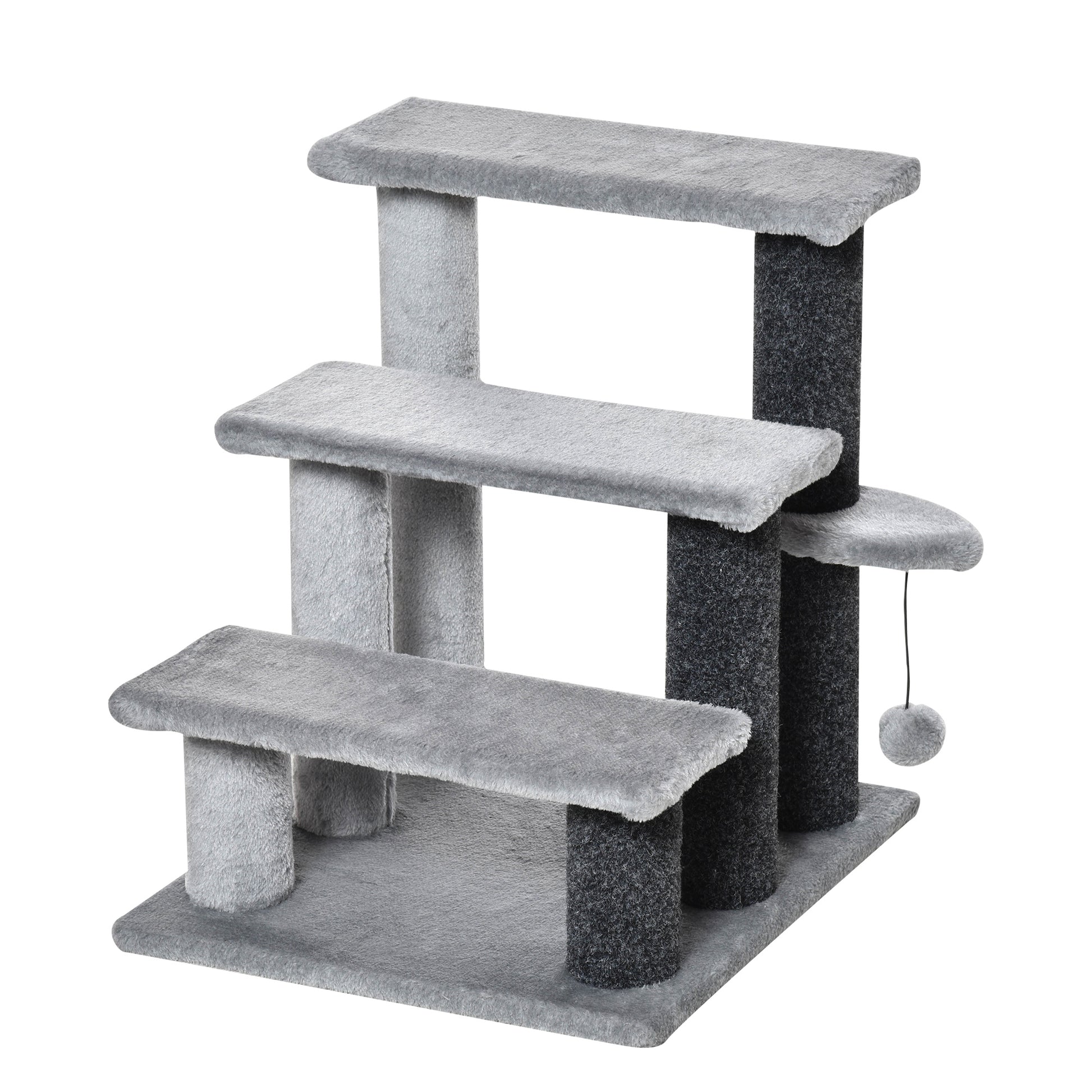 Gigab2b original image - Katzentreppe Haustiertreppe Hundetreppe 3 Stufen mit Spielball Plüsch Grau 45x40x48cm für Katzen und Hunde