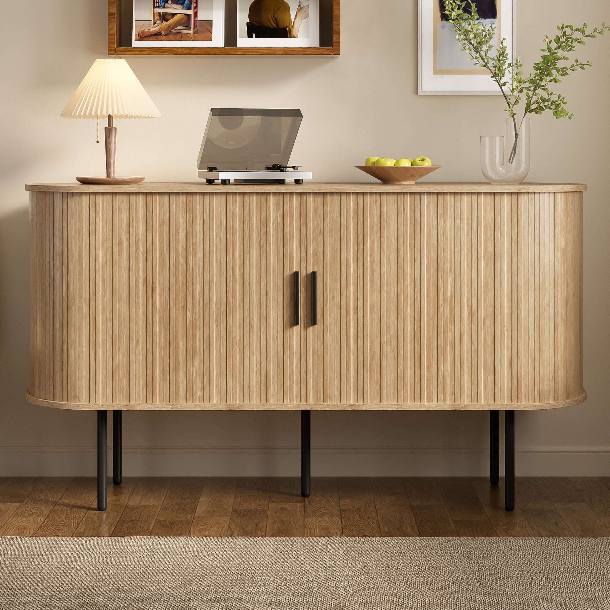 Gigab2b original image - Modernes MDF Sideboard mit Rolljalousie-Türen, Aluminiumgriffen & Eisenbeinen – Vielseitiger Aufbewahrungsschrank für Wohnzimmer, Esszimmer & moderne Einrichtung