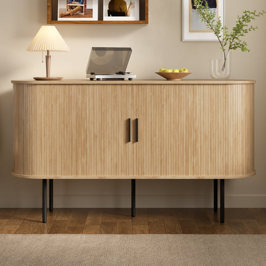 Gigab2b original image - Modernes MDF Sideboard mit Rolljalousie-Türen, Aluminiumgriffen & Eisenbeinen – Vielseitiger Aufbewahrungsschrank für Wohnzimmer, Esszimmer & moderne Einrichtung