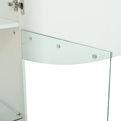 35*50*165cm Wohnzimmer-Vitrinenschrank,Hochglänzender Vitrinenschrank (Schranktüren), hoher Schrank mit großem Stauraum und LED-Beleuchtung.konkav bogenförmige Wellenoberflächengestaltung,Weiß