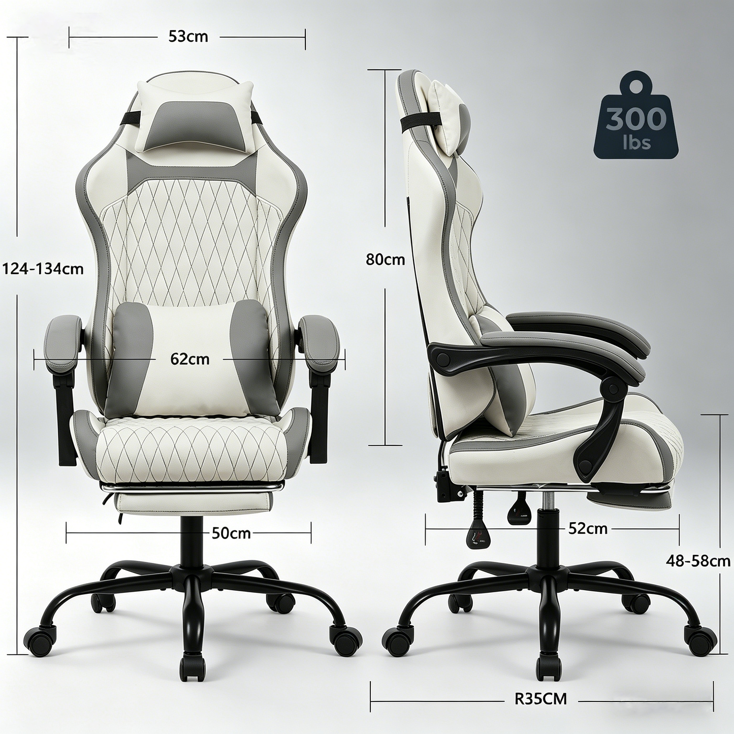 Ergonomischer Gaming-Stuhl mit Lordosenstutze, Nackenstutze & Fußstutze Ermudungsfrei auch bei langem