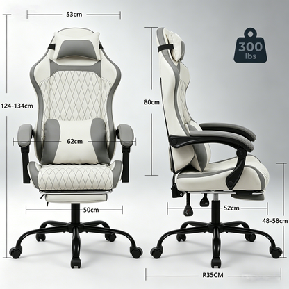 Ergonomischer Gaming-Stuhl mit Lordosenstutze, Nackenstutze & Fußstutze Ermudungsfrei auch bei langem