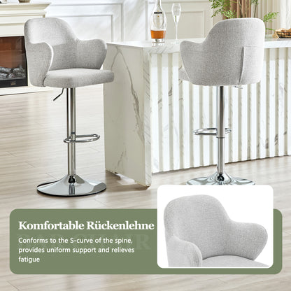Verstellbares Barhocker-Set (2er-Set), moderne gepolsterte Barhocker mit Armlehnen, um 360° drehbar, höhenverstellbar, geeignet für die Bar zu Hause und für Restaurants