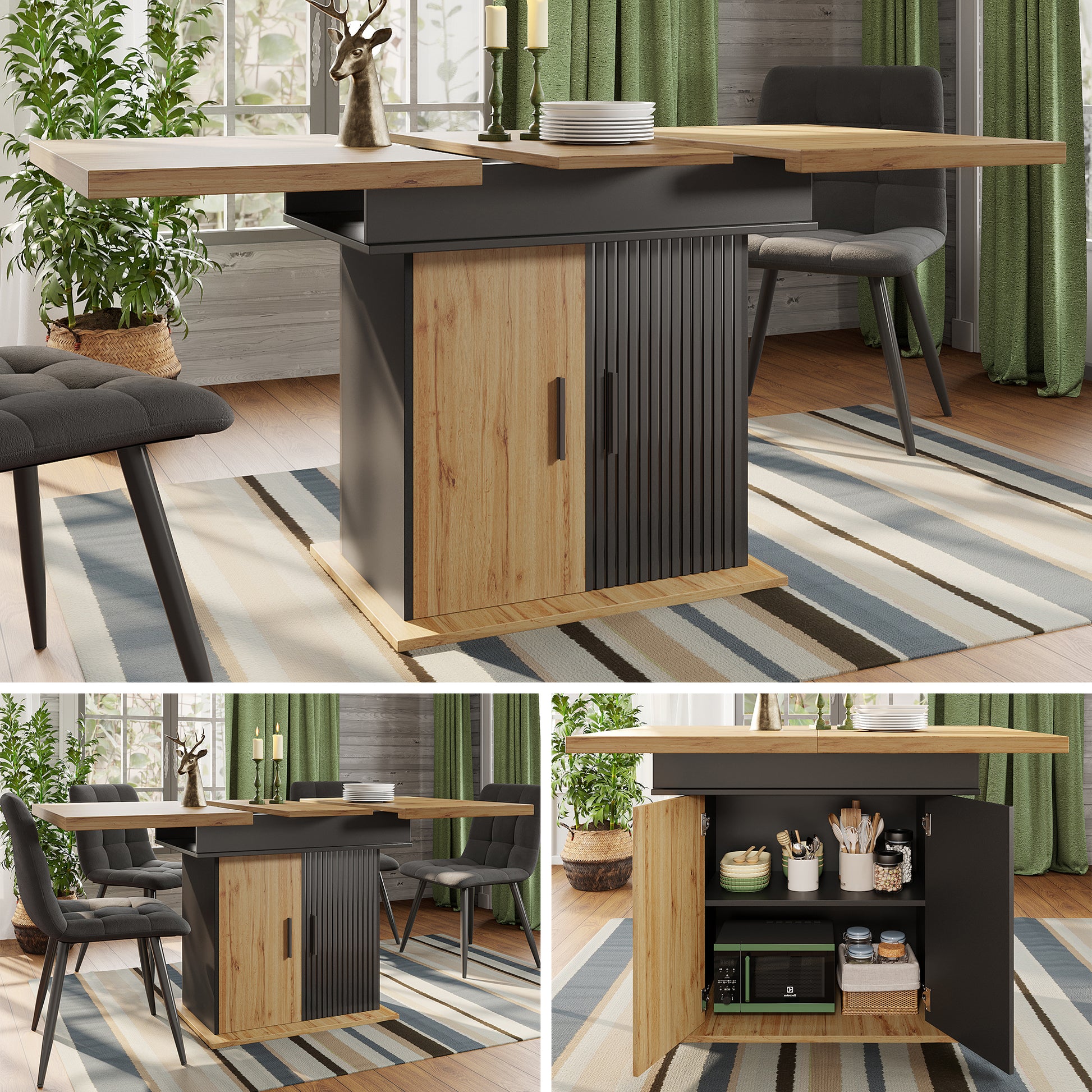 Gigab2b original image - Esstisch Teleskoptisch(110-140×80cm), klappbarer Küchentisch für 4-6 Personen, Ausziehbarer Esstisch ,platzsparender Küchentisch,für Küche und Wohnzimmer,Esstisch im Retro-Stil