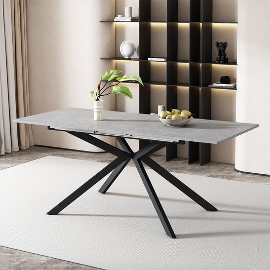 Gigab2b original image - Erweiterbarer Esstisch, automatisch ausziehbarer Esstisch, rechteckiger Esstisch, Kaffee-Freizeittisch, L150/180 x B70 x H76 cm, Kreuzbein-Design, Zementmuster, Schwarz und Grau(OLD SKU:N634P16777582)